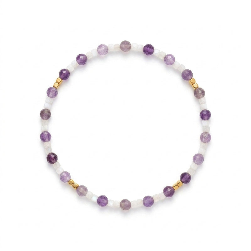 Customized for Charlotte N. from Phoenix, AZ - Amethyst & White Moonstone Love Bracelet 2-2.5mm + 4mm