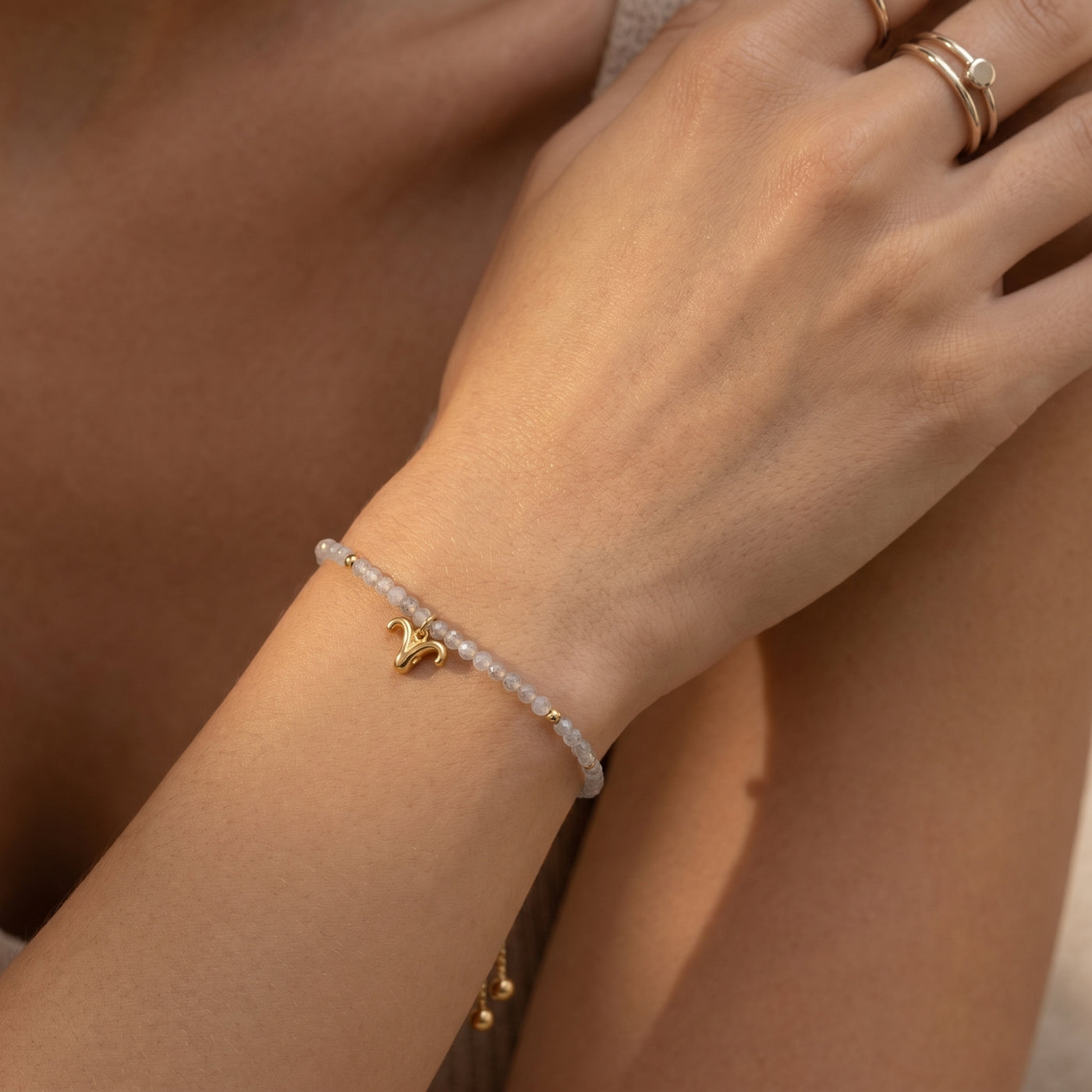 Customized for Violet C. from San Antonio, TX - Gray Moonstone Love Bracelet 2mm