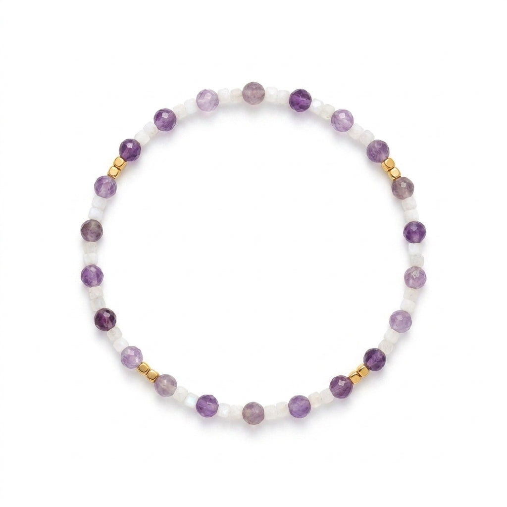 Customized for Charlotte N. from Phoenix, AZ - Amethyst & White Moonstone Love Bracelet 2-2.5mm + 4mm