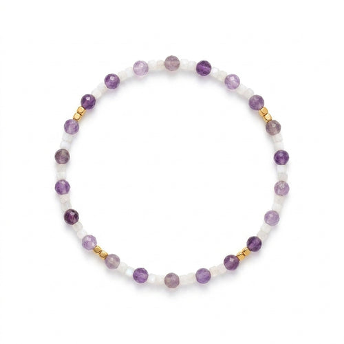Amethyst & White Moonstone Crystal Bracelet – 2–2.5mm & 4mm Beads for Calm & Clarity