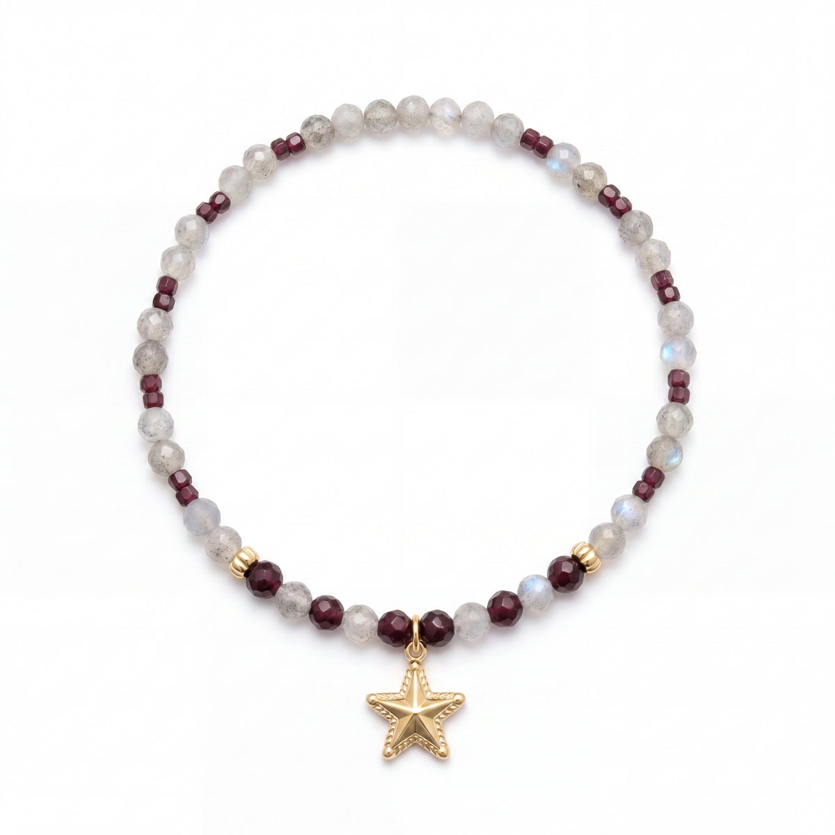 Customized for Mia G. from Brooklyn, NY - Garnet & Gray Moonstone Love Bracelet 4mm + 2-2.5mm