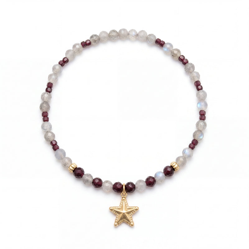 Customized for Mia G. from Brooklyn, NY - Garnet & Gray Moonstone Love Bracelet 4mm + 2-2.5mm