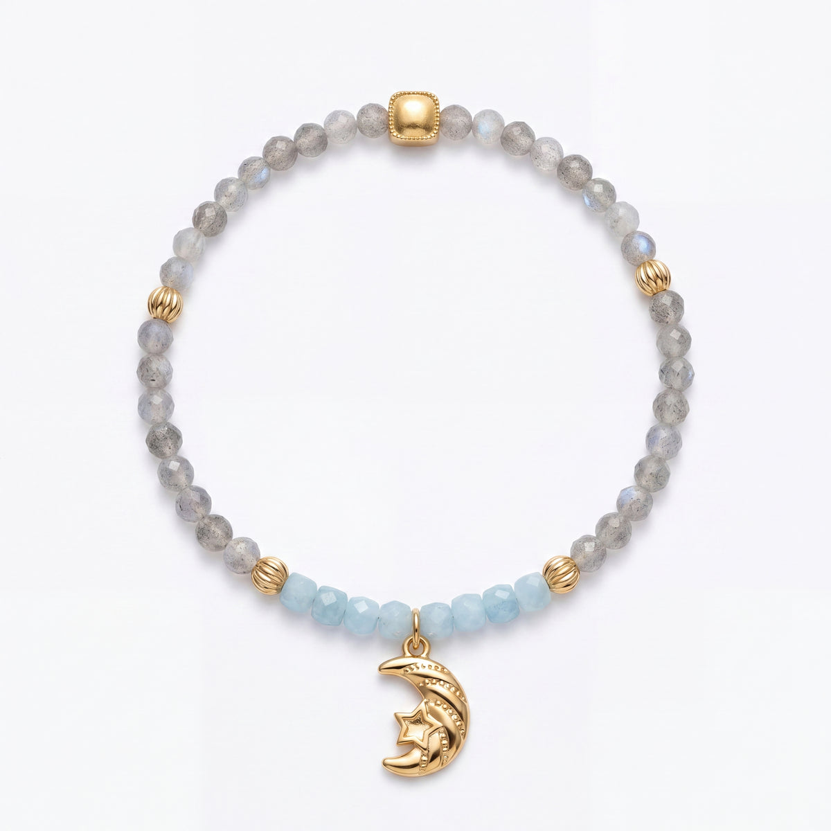 Customized for Elijah W. from Atlanta, GA - Aquamarine & Gray Moonstone Calm Bracelet 4-5mm + 4mm