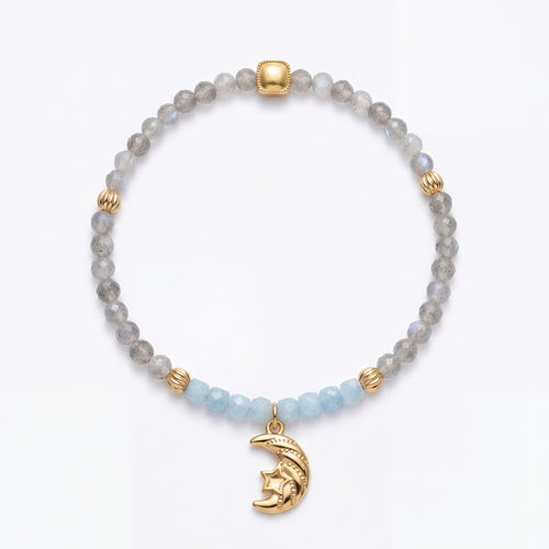 Aquamarine & Gray Moonstone Crystal Bracelet – 4–5mm & 4mm Beads for Calm & Clarity