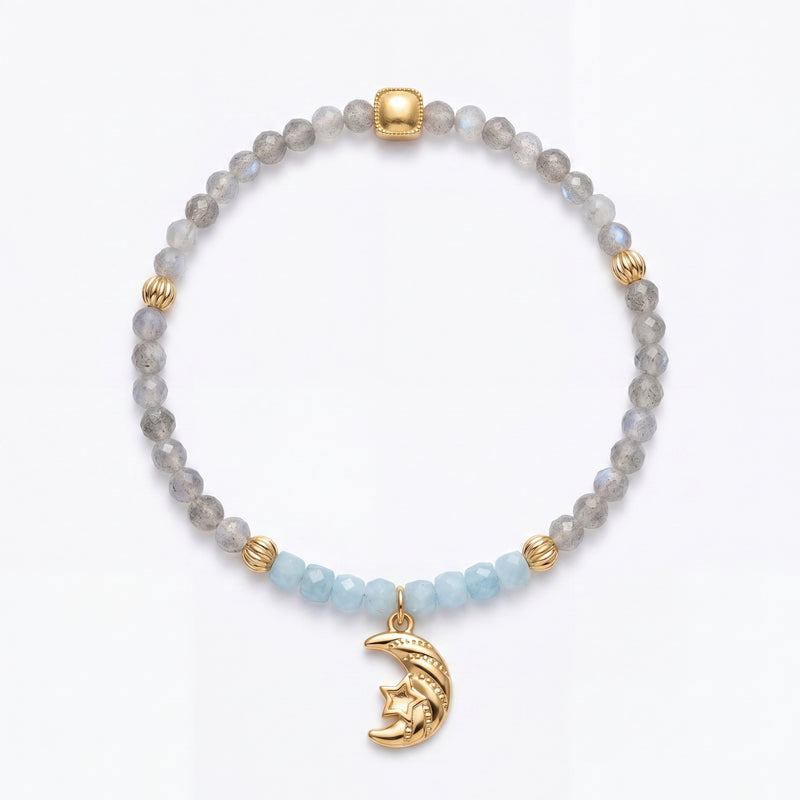 Customized for Elijah W. from Atlanta, GA - Aquamarine & Gray Moonstone Calm Bracelet 4-5mm + 4mm