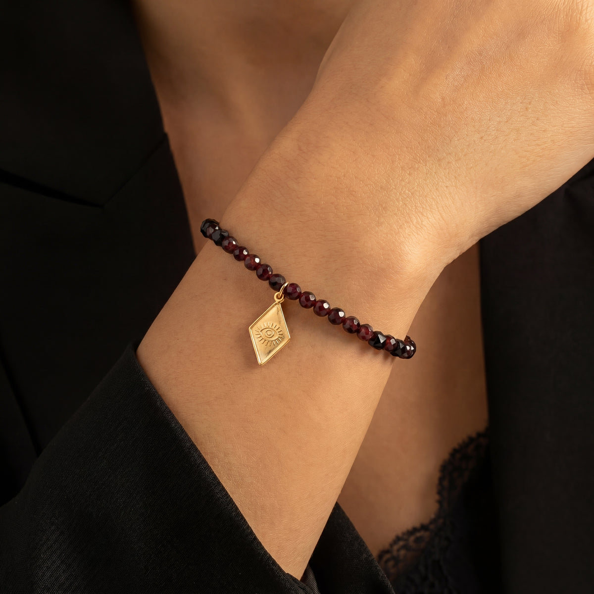 Customized for Benjamin F. from San Diego, CA - Black Spinel & Garnet Love Bracelet 4-5mm + 4mm