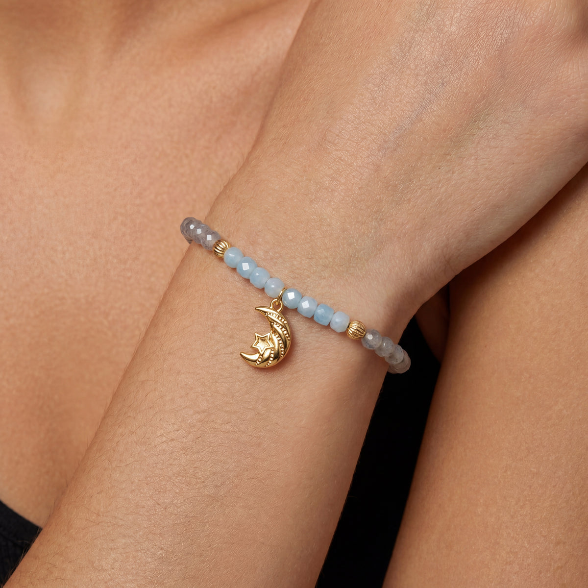 Customized for Elijah W. from Atlanta, GA - Aquamarine & Gray Moonstone Calm Bracelet 4-5mm + 4mm