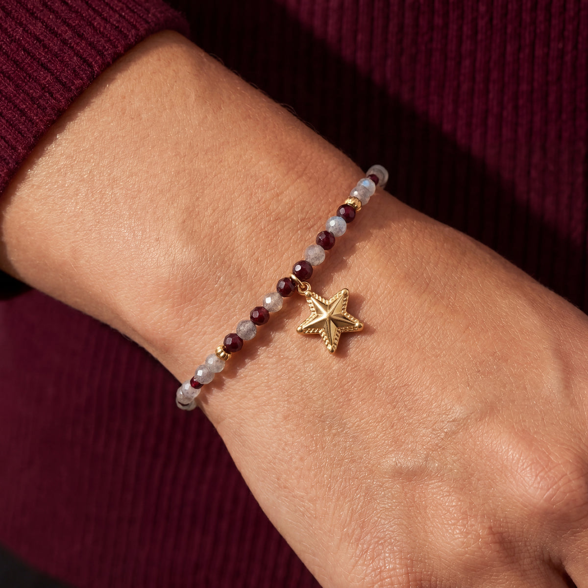 Customized for Mia G. from Brooklyn, NY - Garnet & Gray Moonstone Love Bracelet 4mm + 2-2.5mm