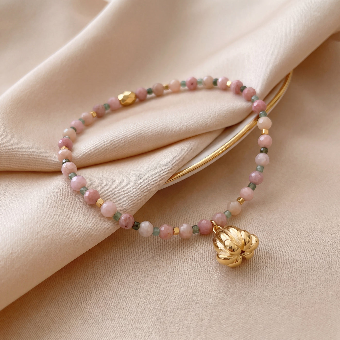 Customized for Amelia B. from Portland, OR - Emerald & Rhodonite Love Bracelet 4mm + 2-2.5mm