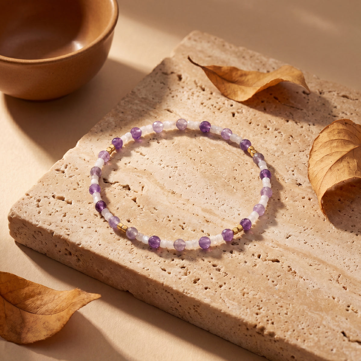 Customized for Charlotte N. from Phoenix, AZ - Amethyst & White Moonstone Love Bracelet 2-2.5mm + 4mm