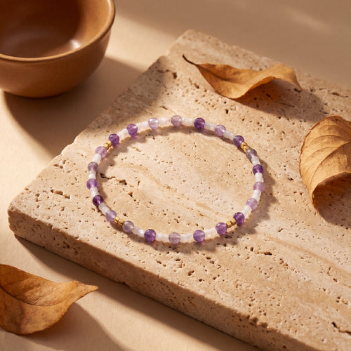 Amethyst & White Moonstone Crystal Bracelet – 2–2.5mm & 4mm Beads for Calm & Clarity - view 2