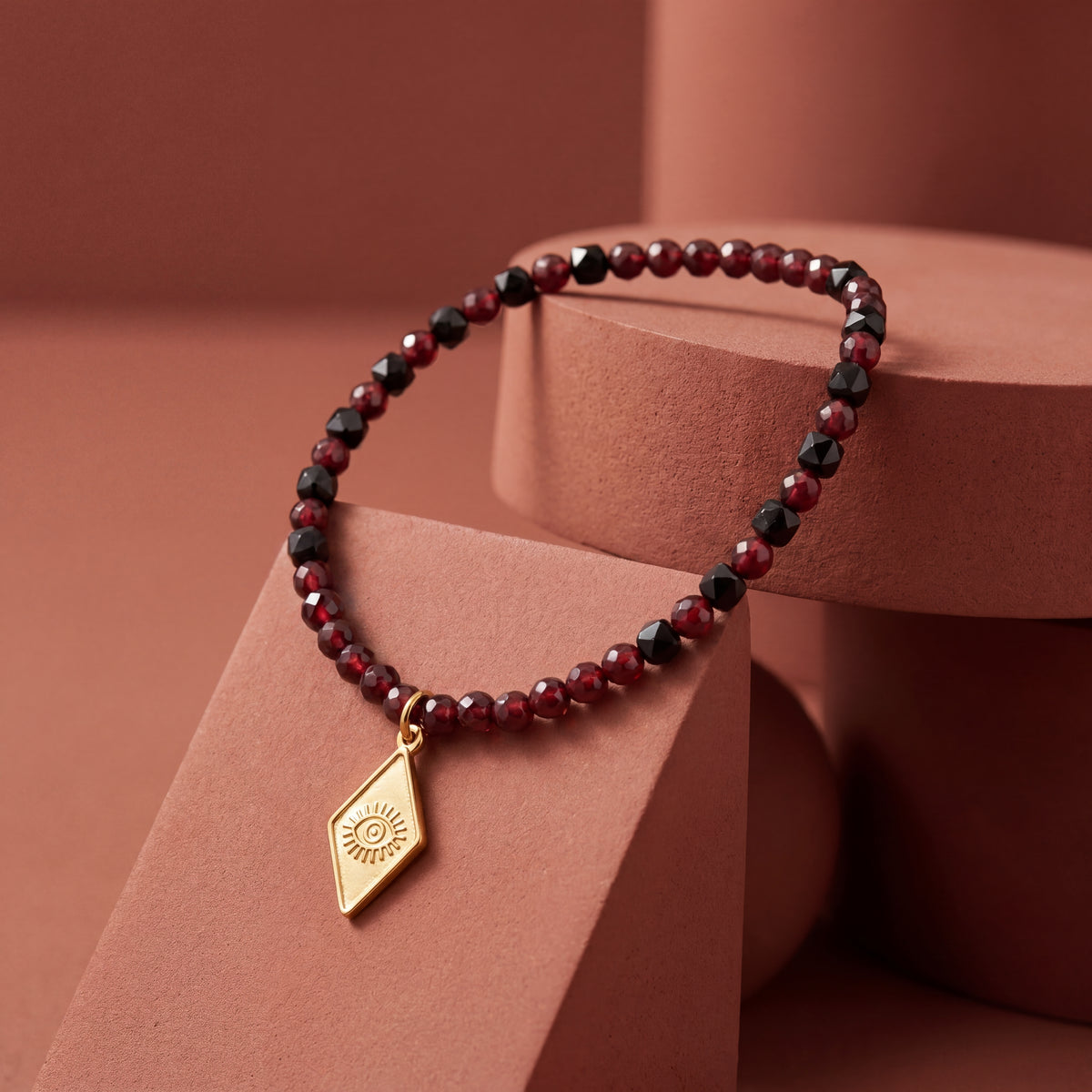 Customized for Benjamin F. from San Diego, CA - Black Spinel & Garnet Love Bracelet 4-5mm + 4mm