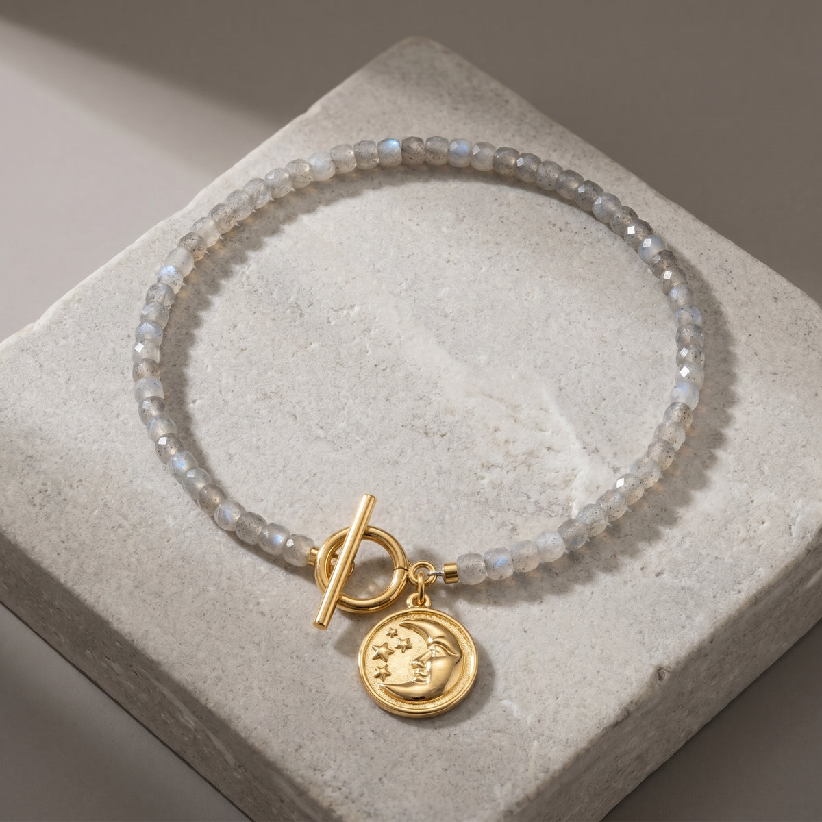 Customized for Nathan R. from Omaha, NE - Gray Moonstone Calm Bracelet 4-5mm