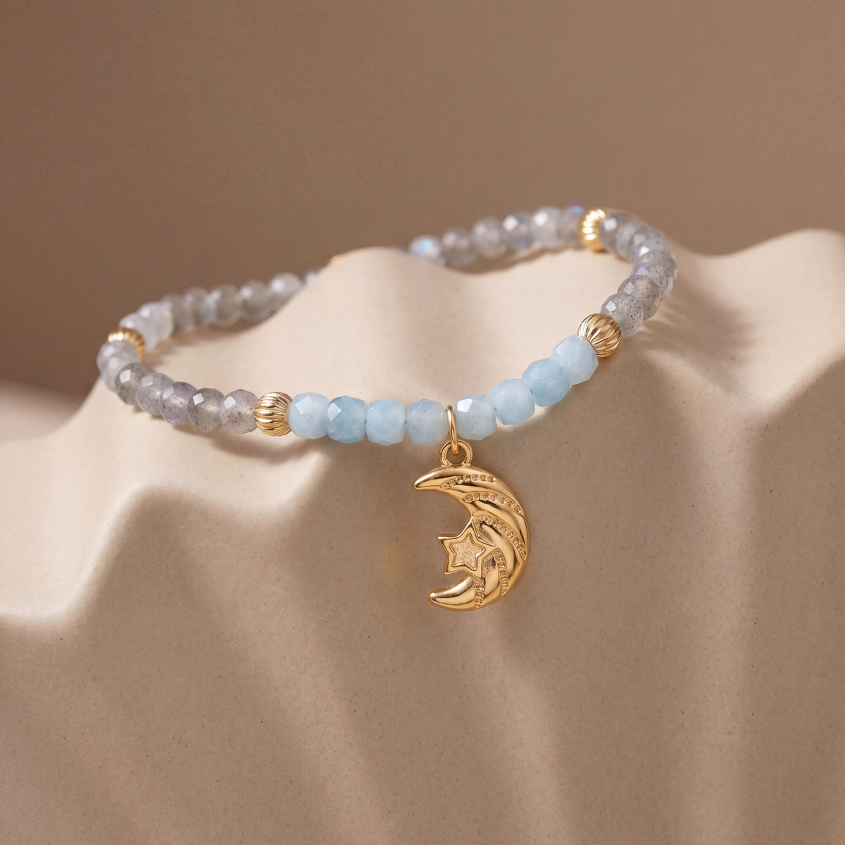 Customized for Elijah W. from Atlanta, GA - Aquamarine & Gray Moonstone Calm Bracelet 4-5mm + 4mm