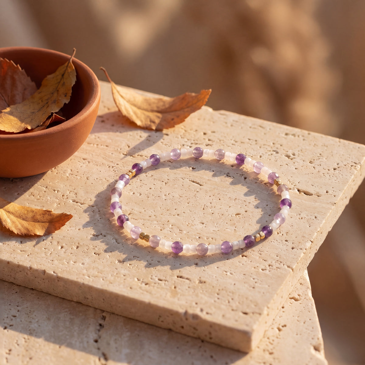 Customized for Charlotte N. from Phoenix, AZ - Amethyst & White Moonstone Love Bracelet 2-2.5mm + 4mm