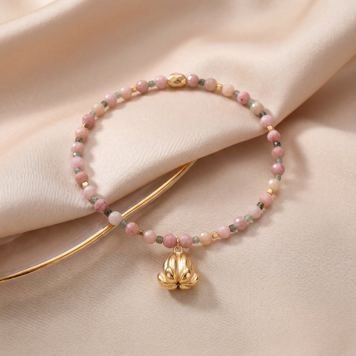 Customized for Amelia B. from Portland, OR - Emerald & Rhodonite Love Bracelet 4mm + 2-2.5mm