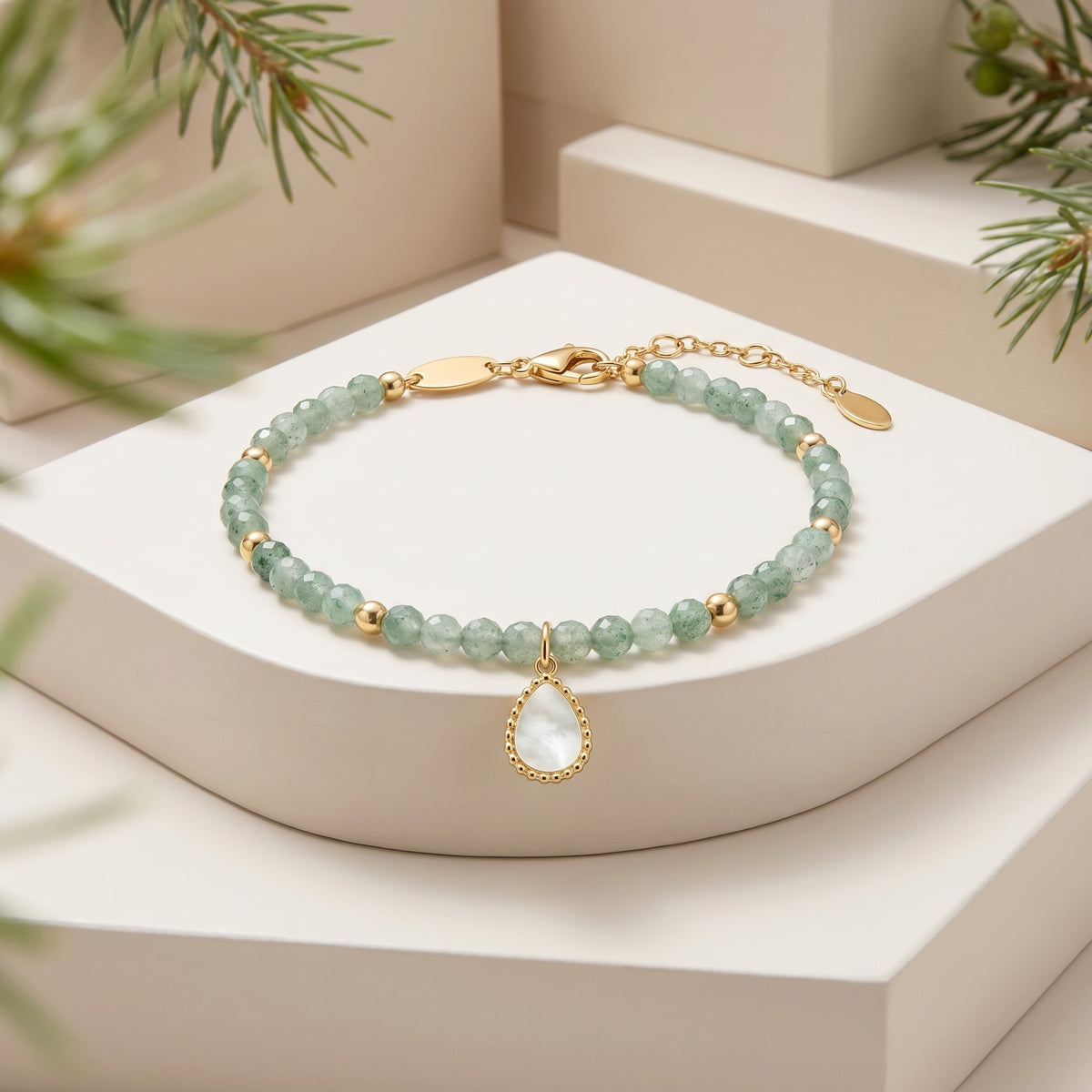 Customized for Nina H. from Berlin, Germany - Green Strawberry Quartz Abundance Bracelet 4mm