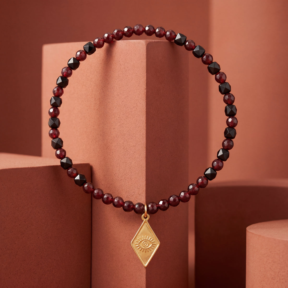 Customized for Benjamin F. from San Diego, CA - Black Spinel & Garnet Love Bracelet 4-5mm + 4mm