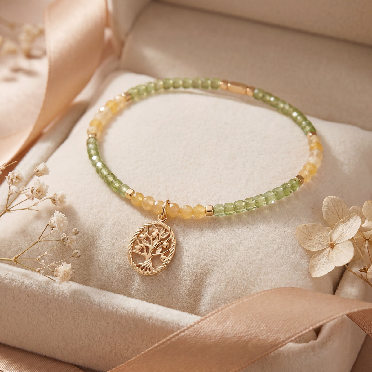 Customized for Mason T. from Nashville, TN - Peridot & Topaz Calm Bracelet 2-2.5mm + 2mm