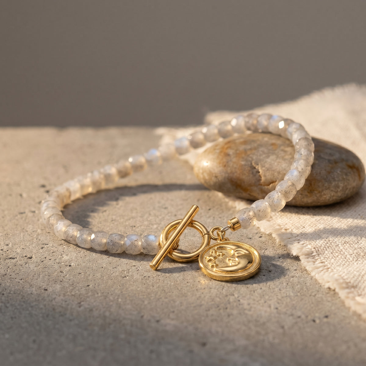 Customized for Nathan R. from Omaha, NE - Gray Moonstone Calm Bracelet 4-5mm