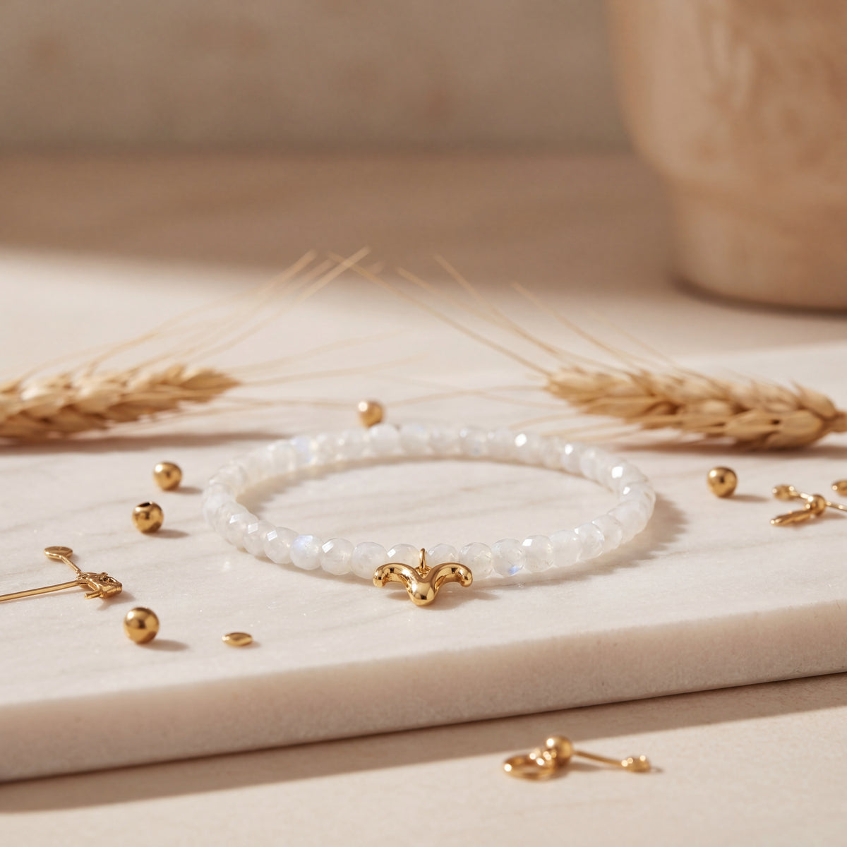 Customized for Wyatt D. from Boise, ID - White Moonstone Love Bracelet 4-5mm