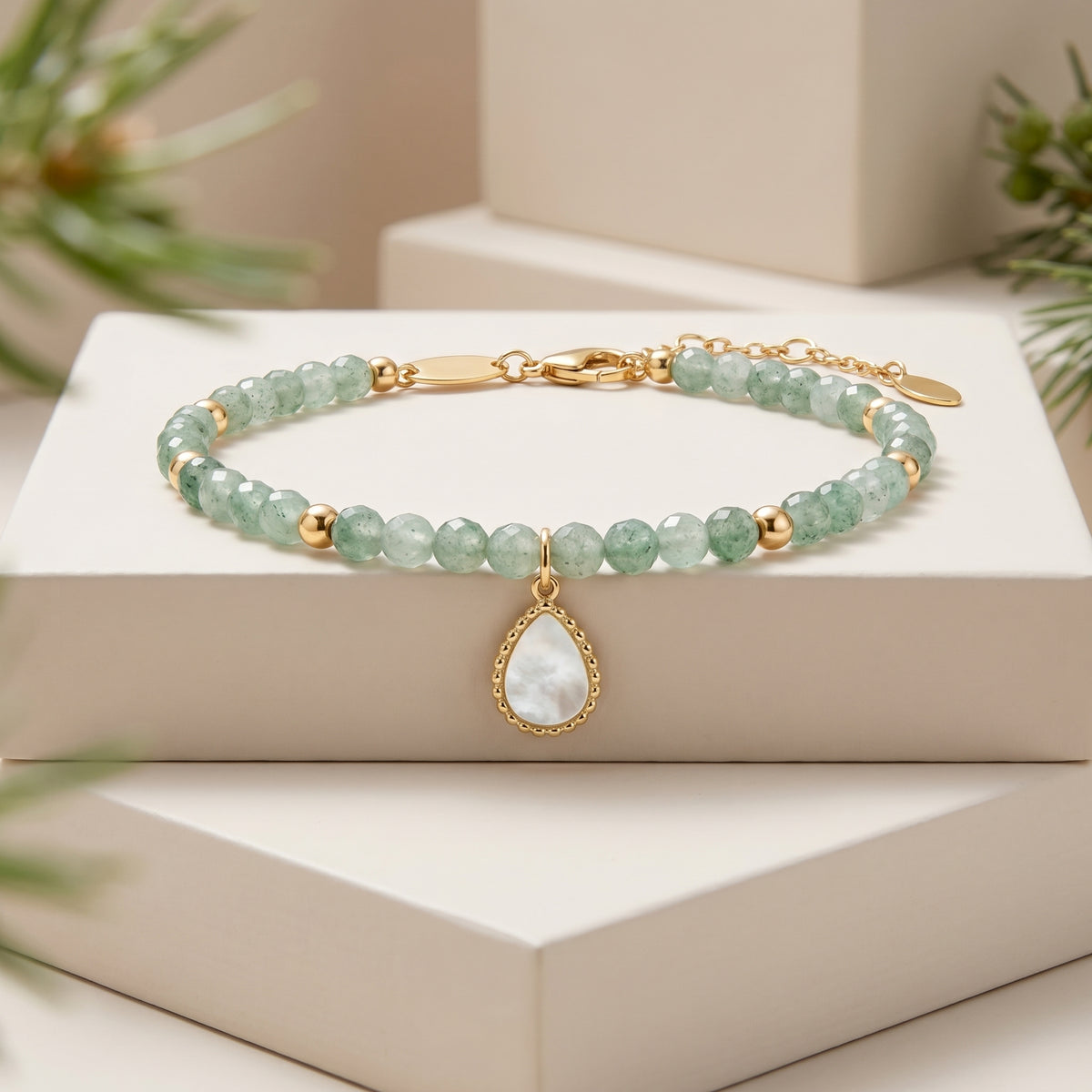 Customized for Nina H. from Berlin, Germany - Green Strawberry Quartz Abundance Bracelet 4mm