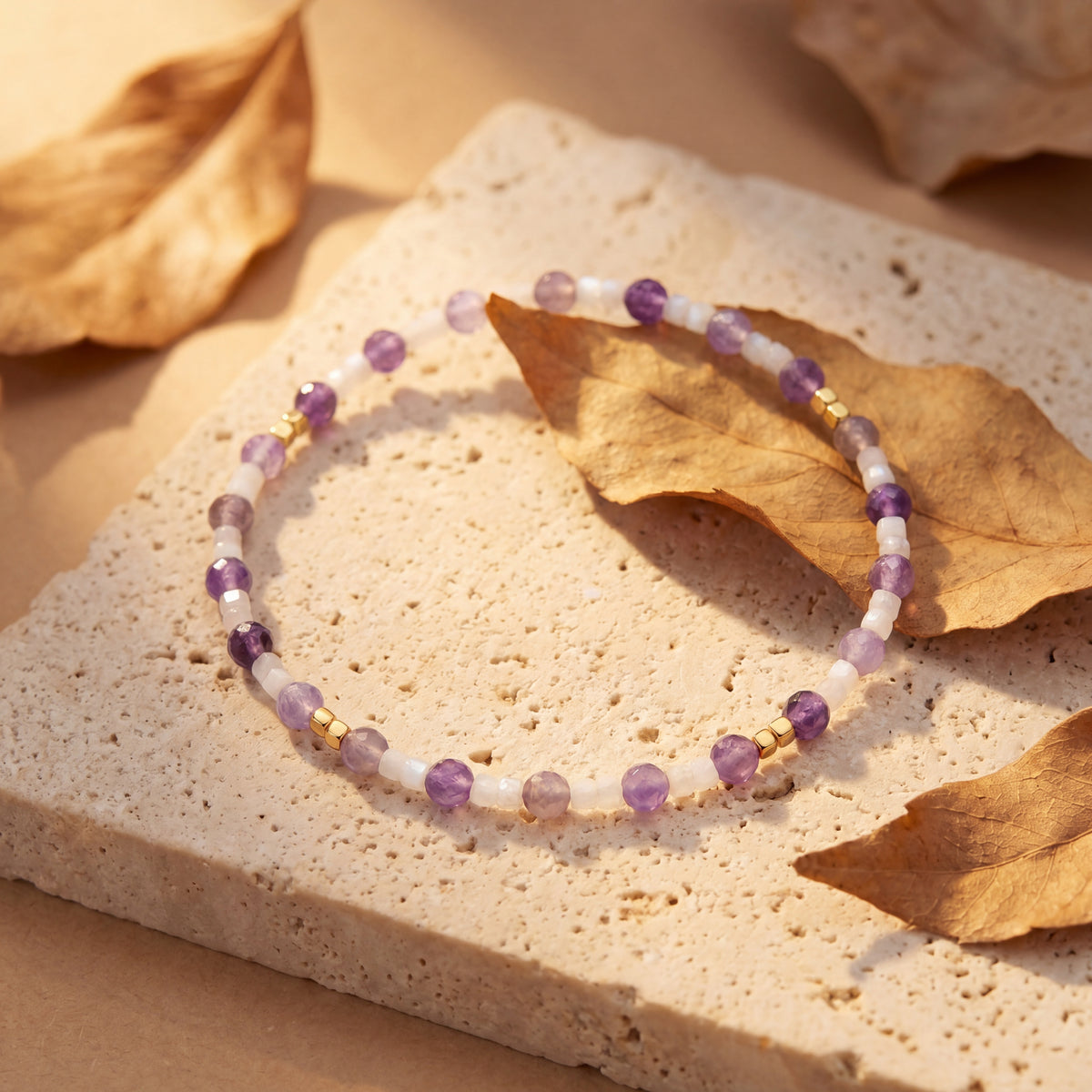 Customized for Charlotte N. from Phoenix, AZ - Amethyst & White Moonstone Love Bracelet 2-2.5mm + 4mm