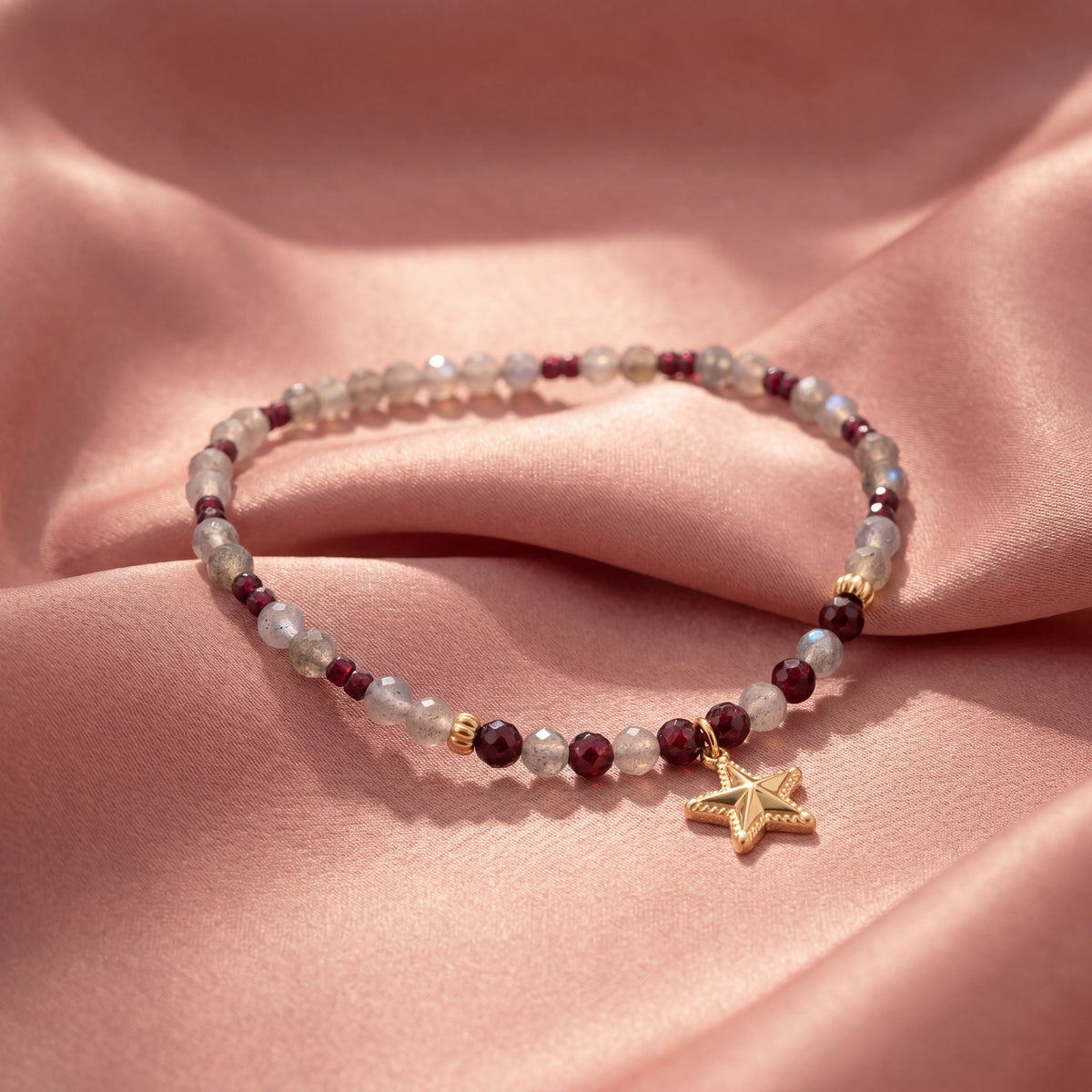 Customized for Mia G. from Brooklyn, NY - Garnet & Gray Moonstone Love Bracelet 4mm + 2-2.5mm
