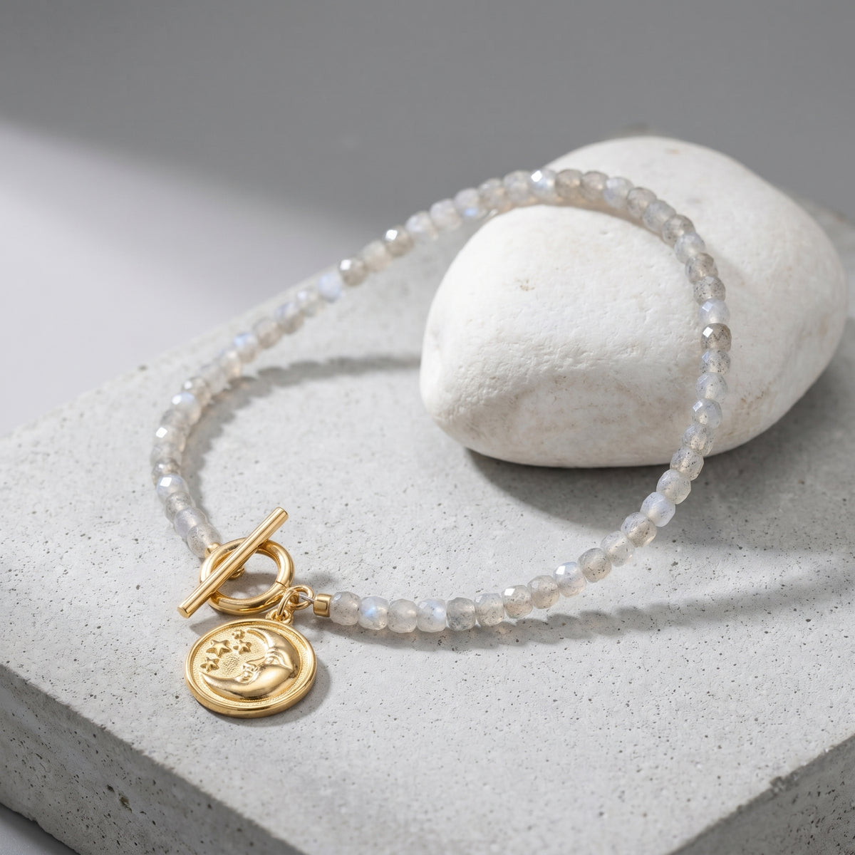 Customized for Nathan R. from Omaha, NE - Gray Moonstone Calm Bracelet 4-5mm