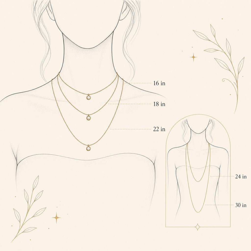 Lineart showing layered necklace lengths