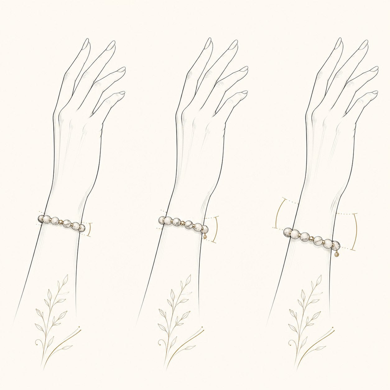 Lineart comparing close, standard, and relaxed bracelet fits