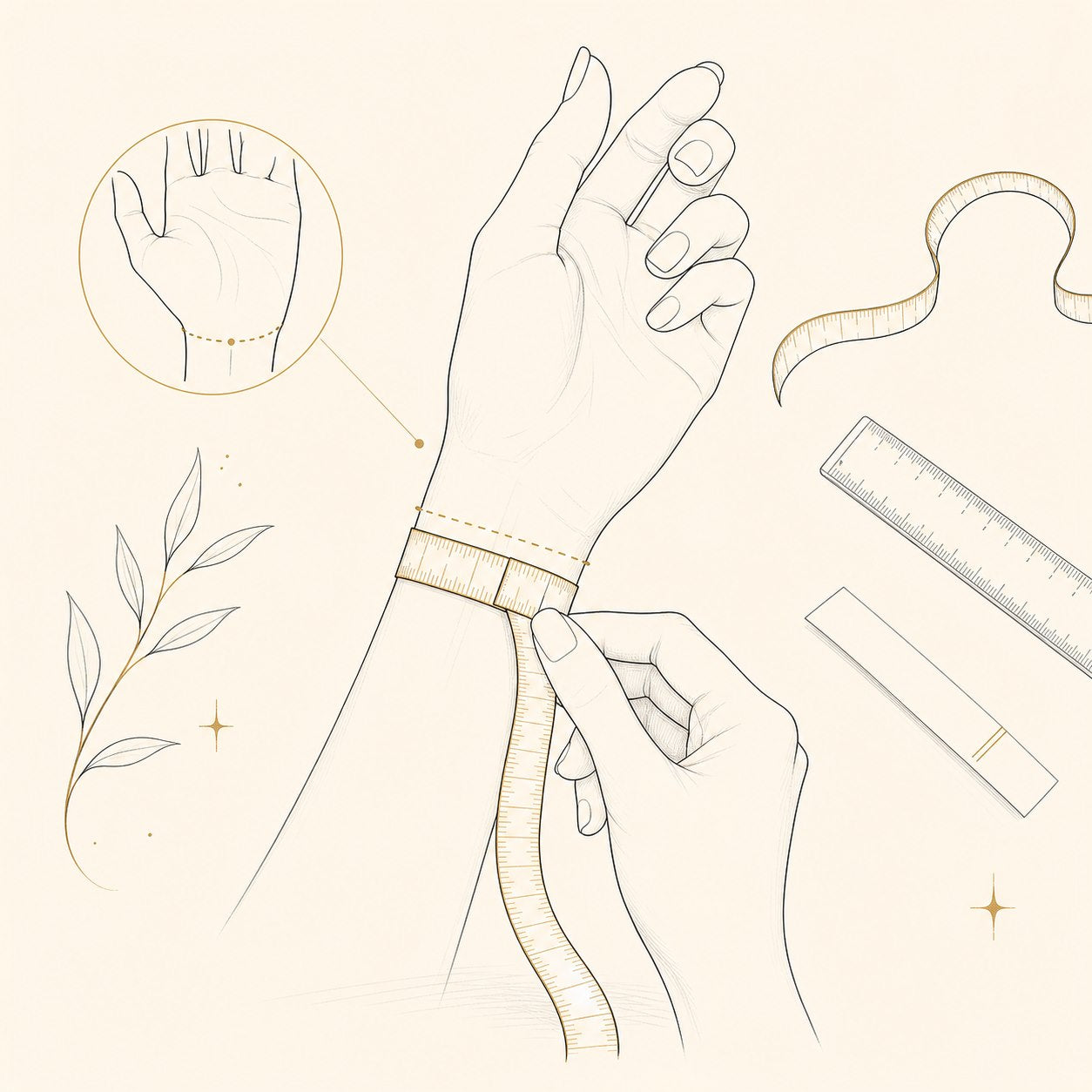 Lineart showing a wrist measured with a soft tape